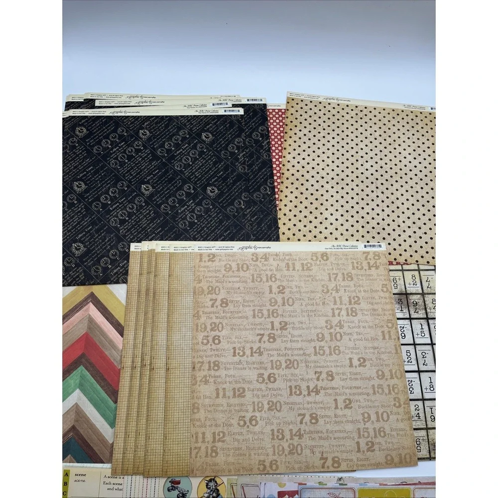 Graphic 45 DCWV Scrapbook Paper Lot 12x12 School Vintage Bo Bunny